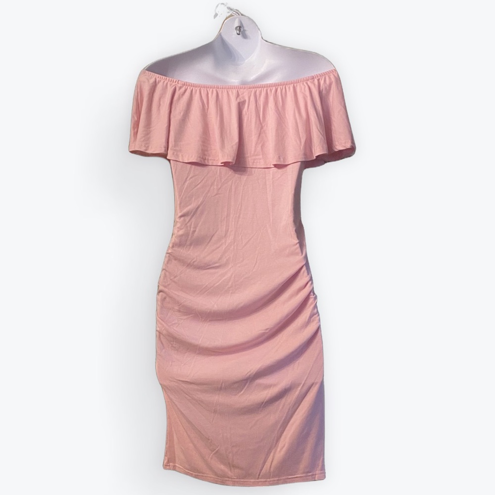 Pink Off-Shoulder Ruffle Maternity Dress - Picture 2 of 3
